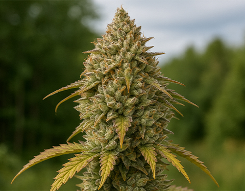 Planta de Gorilla Glue #4cultivada al aire libre en floración